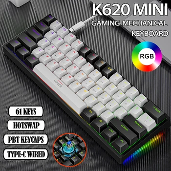 K620 Hotswap Мини Детска Механична клавиатура 61 Клавиша RGB Type-C Жичен Детска Клавиатура PBT Keycaps 60% Ергономична Клавиатура