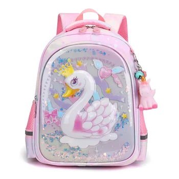 Розови ученически чанти принцеси за момичета, детски училищни чанти с 3D модел, ученически раници с кавайным лебед за момичета, Mochila Escolar