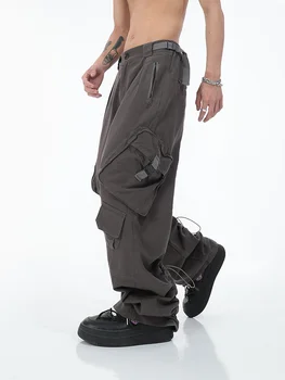 2023 Американската градинска мода гащеризон с голям джоб на панталони свободен случайни дизайн директни широки панталони мъжки дрехи панталони
