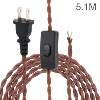 Штепсельная вилица САЩ 5 m/16 фута, усукана текстилен кабел лампи, кабел с бутон за превключване, промишлен електрически кабел от 18-ти калибър в старинен стил