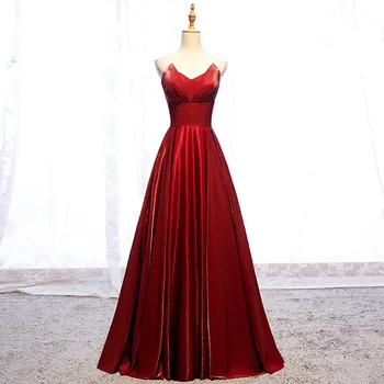Robe De Soiree, Ново Вино-Червено Атласное Дълга Вечерна рокля с Нестандартни размери, Празнични Рокли за Абитуриентски бал, Рокли За Завръщането си у Дома Трапецовидна форма