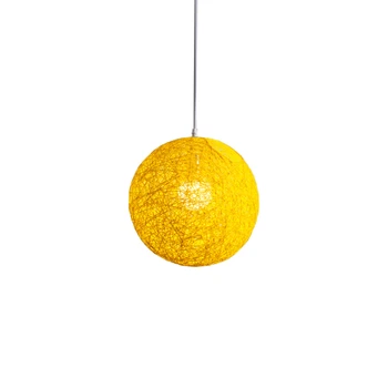 Жълт Полилей с топки от бамбук, ратан и коноп, Индивидуално Творчество, Сферична лампа-Гнездо от ратан