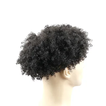Афро Перука 10 ММ Мъжки Curl Hair Unit Черен Мъжки Къдрава Перука от 100% Човешка Коса Афроамериканский Перука Skin Base 8x10 инча