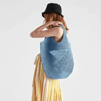 Луксозна Дизайнерска марка чанта от ратан, тенденция 2023, Модни Големи Преносими плажни дамски чанти на рамо, Лятна дамска чанта-тоут, сламени чанти