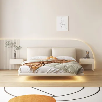 Италианската минималистичная кожена подвесная легло, модерна спалня по поръчка, 1.8 метра, защитник на брачни легла, малък f