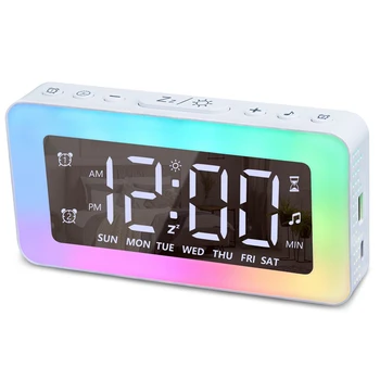 Будилник За спални Огледално Часовници с 8 RGB атмосферната осветление, Двоен будилник, 3 режима на аларма, Таймер за повторение, Хипнотичен инструмент