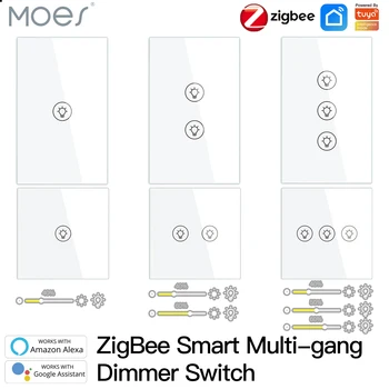 Интелигентен превключвател за регулиране яркостта на светлината ZigBee с няколко групи Независимо Управление на Smart Sasha APP Control Работи с Алекса Google Home 1/2/3 група