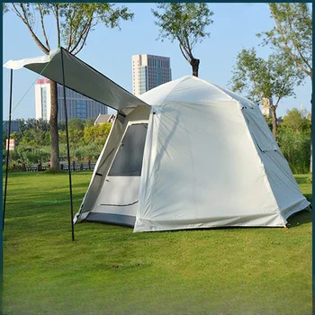 Палатка за къмпинг, автоматична Двойна Шестоъгълен палатка, Открит къмпинг 5-8 души, Непромокаемая, лесна за инсталиране на палатка