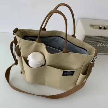 JYR Дамски ретро чанти голям размер, памучен холщовая чанта през рамо, модерна чанта през рамо, ежедневни чанти-тоут джоб с множество джобове