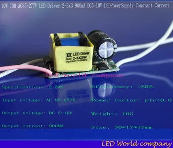 безплатна доставка на 5 бр. Изолация 10 W COB AC85-277V led Драйвер за 2-3x3 900mA DC5-10V Led Източник на захранване dc led лампа