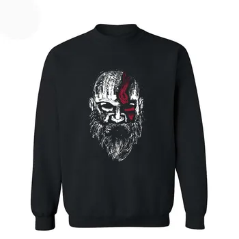Мъжка черна hoody с качулка, пуловер, памучен hoody Creative Войн Kratos, есенно-зимни, коледни блузи, големи размери, блузи с качулка