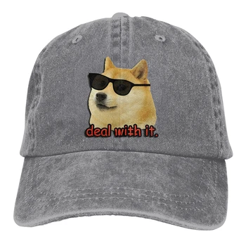 Doge Deal With It Куче Мем Бейзболна шапка с козирка Спортен унисекс Градинска потребителска Dogecoin Забавни биткойн-шапки