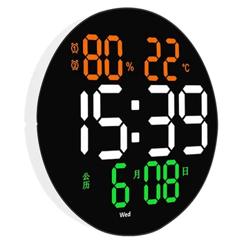 10-Инчови цифрови led стенен часовник, дата, цифров часовник аларми и термометър температура за декорация на дома, хол
