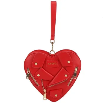 Индивидуалност, дамски портмонета и чанти, чанта през рамо във формата на сърце, женствена чанта през рамо с веригата, клатч от изкуствена кожа, малка чанта-тоут