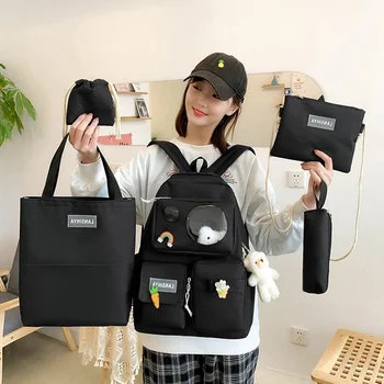 пакет 1 бр. училищна чанта 5 за момичета в корейски стил, раница с голям капацитет mochilas