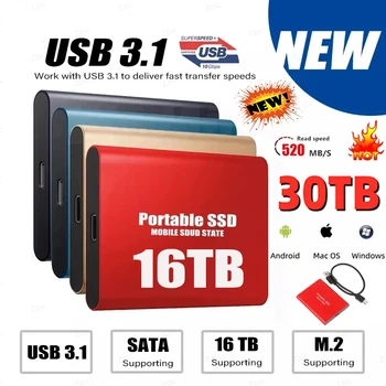 HD Външен SSD 64 TB Преносим твърд диск 4tb 8 TB Твърди Дискове, Type-C USB3.1 Високоскоростни SSD 128 TB Диск за лаптоп