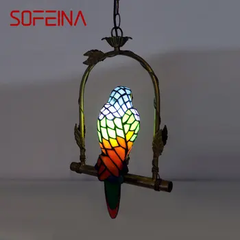Окачен лампа SOFEINA Тифани Parrot led Ретро творчески стъклена окачена лампа за дома Балкон Кабинет Полилей за преминаване на