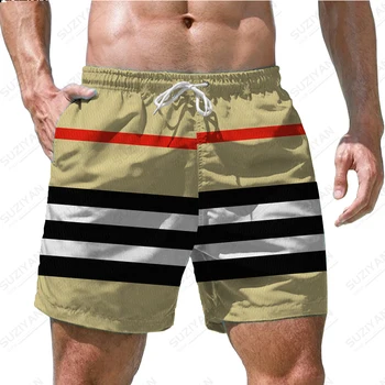 Летни Нови Мъжки къси Панталони, Плажни Панталони на райета с 3D Принтом, Хавайски Плажен Стил За Отдих, Мъжки Домашни Спортни Шорти на съвсем малък