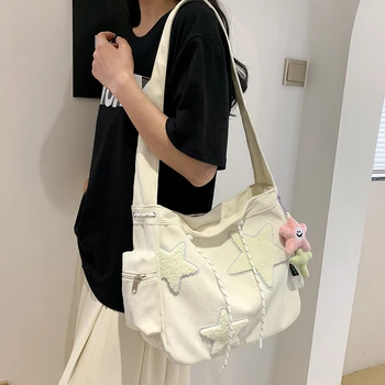 Модерна нова дамска чанта през рамо с голям капацитет на едното рамо, проста ежедневна дамска чанта-тоут с декорация във формата на звезди, за пътуване до работа