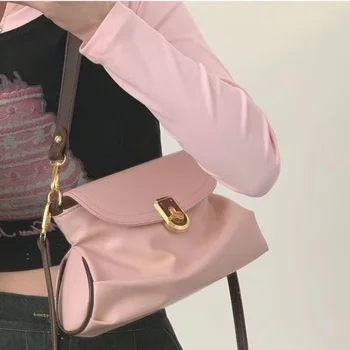 Дамски Чанта под мишниците, луксозни дизайнерски кожени чанти през рамо, розова чанта за пазаруване, дамски пролетно лятна чанта