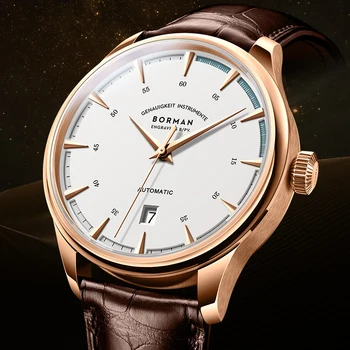 BORMAN 2021, нови мъжки класически механични часовници, бизнес водоустойчив часовник с дата, луксозни маркови автоматичен часовник от естествена кожа