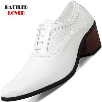 2021 Мъжки модела булчински обувки от лъскава кожа на висок ток 6 см, мъжки обувки Friseur с остри пръсти, ежедневни обувки за бала