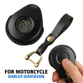 Калъф за ключове от кола, кожен ретро ключ за ръчна работа за мотоциклет Harley-Davidson, ключодържател, кожен калъф, държач, ключодържател, черно