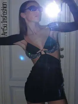 Секси Рокля Черна Рокля с дълъг ръкав 2023 Модно Рокля без презрамки, с дълбоко изрязано Клубни вечерни рокли Женски дебнещ рокля с отворен гръб