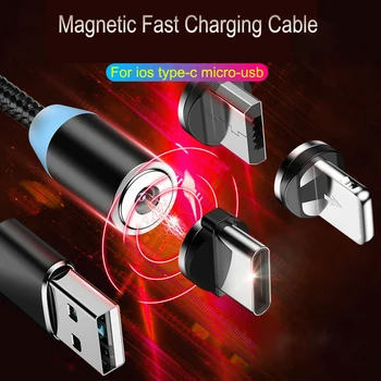 Магнитен кабел на 360 ° Micro USB Type-C Кабелна тел за мобилни телефони iPhone 11 12 Pro XS Max XR 8 7 6 Plus Samsung A13 4G а a53 A12