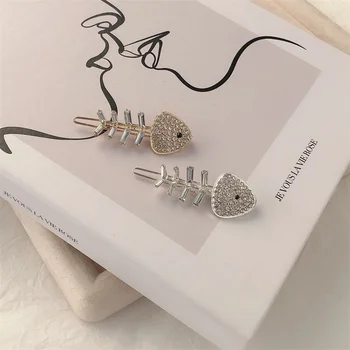 Корейски темперамент Дизайнерски Блясък Планински Кристал, диамант Рибена кост Щипки за Коса, за жени, Луксозни Модни Аксесоари за коса Подарък