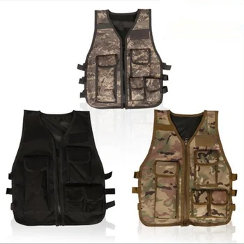 Детски камуфляжный тактическа жилетка за полеви игри, CS, стрелба, армията на тренировки, с много джобове, регулируем бойна жилетка