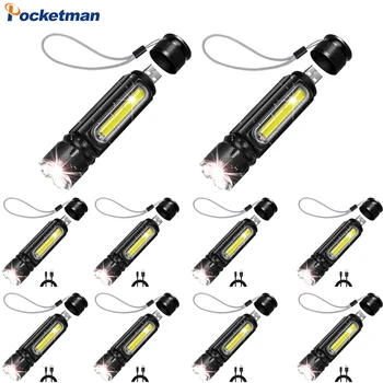 10 бр./Лот опашката магнит USB Акумулаторна батерия Многофункционален led фенерче мощен фенер COB Light Linterna Light Work