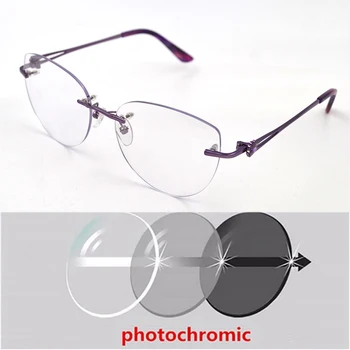 Дамски Фотохромичните очила за късогледство, титанов кръгли очила без рамки, выдалбливают очила за далекогледство, Слънчеви очила-пилоти
