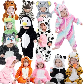 Облекло за новородени момичета, гащеризони, с качулка с мультяшными животни, зимни детски пижами, гащеризони, бебешки дрехи за спане, пижами за Новородени