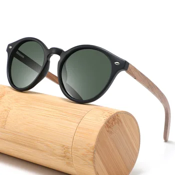 Нова реколта кръгли поляризирани слънчеви очила от бамбук и дърво за жени и мъже, 2023, Висококачествен trend продукт, огледални слънчеви очила с нитове
