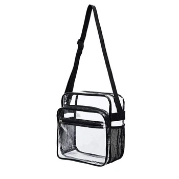 Дамски Мъжки прозрачна предна чанта, изработена от PVC с прозрачен преден джоб, водоустойчив градинска чанта през рамо, Преносим правоъгълен Случайни регулируема Презрамка за Съхранение на апарата