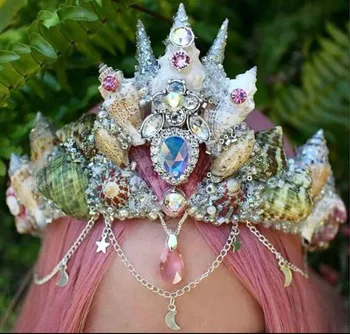 Русалка ореол перлена мивка корона прическа гребен мивка русалка принцеса елф фотографско студио снимка