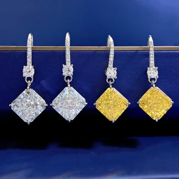 Висящи обеци с топаз и диамант сияйна нарязани на 100% истинско сребро 925 Проба, сватба сватбени обици-капки за жени, бижута подарък