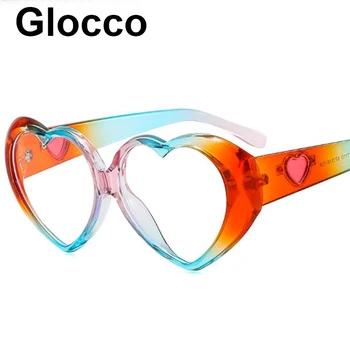 Очила със сини светлина във формата на сърце, дамски модни прозрачни оптични очила в негабаритной рамки, трендови очила под формата на рейнбоу на сърцето