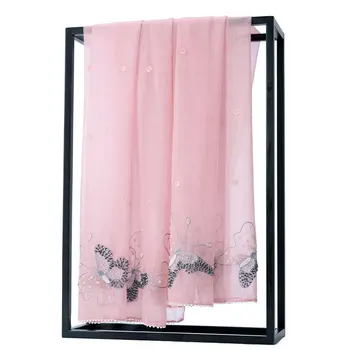 розов шал-шал от ръчно изработени от 100% на детска вълна с бродерия на пеперуда Размер: 83*185 см (химическо чистене) вълнен шал Châle de laine