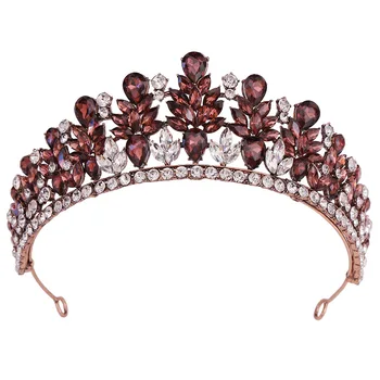 Реколта бронзови кристални листа в бароковата корона, диадема на булката, сватбена дамски превръзка на главата, корейска принцеса, превръзка на главата, украса за коса, аксесоари