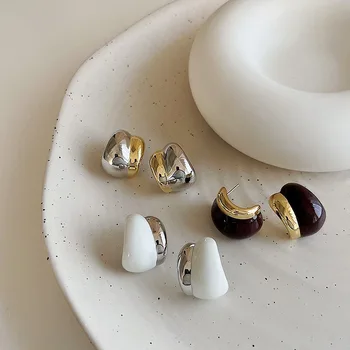 Нередовни контрастни цветни двуслойни обеци-карамфил от смола, метал и злато с пирсингом за жени, модни корейски бижута за уши
