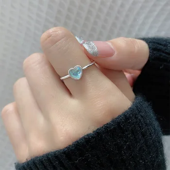 Xingyunday Сладки пръстен с Лунен камък във формата на сърце за жени, момичета, за да създадете пръстен на пръста си във формата на сърце, модни Бижута сребърен цвят