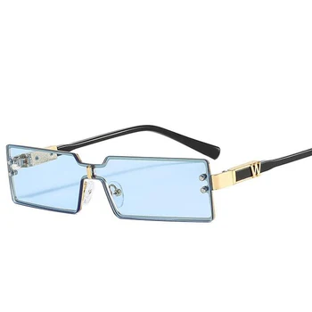 Модни vintage слънчеви очила със сини букви W, дамски луксозни дизайнерски цветни очила, метални правоъгълни слънчеви очила, мъжки нюанси