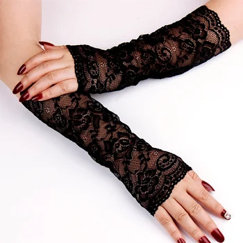 Дамски дантелени ръкавици с ръкави до лакътя, ръкави, с висока еластичност за ръце, за сватбени партита за Хелоуин