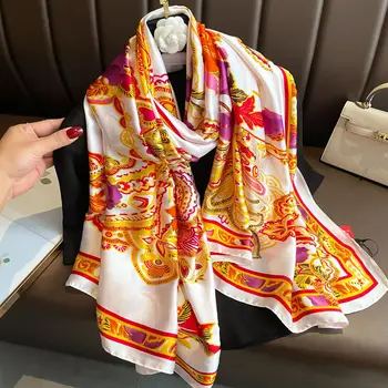 Жена копринен шал с имитация на четири сезона, улично украса с шал, блузи, плажен слънцезащитен новости.