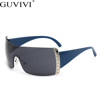 Извънгабаритни спортни слънчеви очила в стил пънк Y2K без рамки, Женски Мъжки Слънчеви очила 2023, Нова Мода ретро 2000-те, обвивка около точки UV400