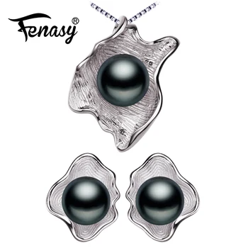 Комплекти бижута от перли FENASY, верига с окачване от естествени перли, колие от сребро 925 проба, обеци-карамфил за жени, под формата на мивки