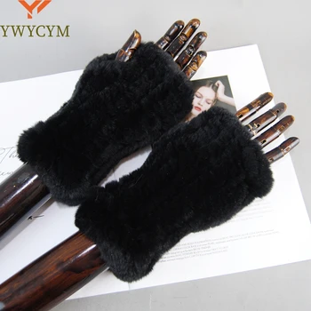 Ново записване, дамски ръкавици от естествена кожа заек, възли топли ръкавици от естествена кожа заек Рекс дамски зимни улични ръкавици от кожа заек Рекс
