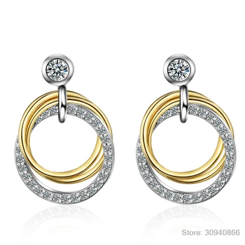 Обеци-карамфил с двоен кръг от муассанита цвят D с диаманти на най-високо качество от сребро 925 Проба, искрящи бижута сватба